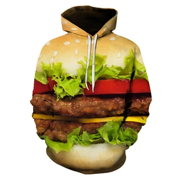 Хит продаж, новый вкусный бургер с 3D принтом, пуловер с карманом и капюшоном, толстовка для мужчин, модная толстовка с капюшоном для мужчин