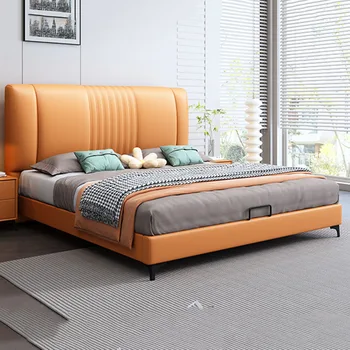 Хранение Высококлассная Двуспальная кровать Европейская Простая Главная Современная спальня Двуспальная кровать На полу Деревянный дизайн Cama Супружеская мебель