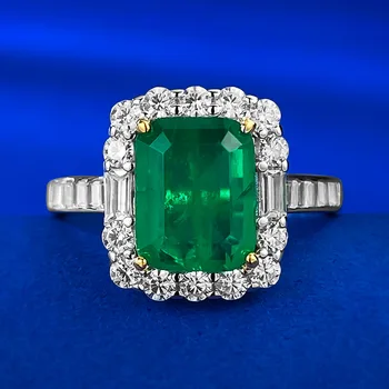 Ценное кольцо с изумрудом и бриллиантом из 100% настоящего стерлингового серебра 925 пробы, Обручальные кольца для женщин, ювелирные изделия для помолвки, подарок