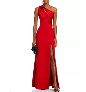 Элегантные длинные красные вечерние платья на одно плечо с разрезом из крепа Русалки длиной до пола для выпускного вечера Robe de Soirée для женщин