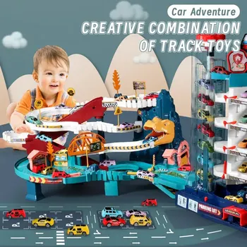 Электрический динозавр, горная дорога, рельсы, детская головоломка, игривая игрушка, приключенческий автомобиль, Маленький поезд, автостоянка для мальчиков, подарок на день рождения