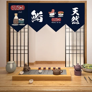 Японский Норен, Подвесная короткая занавеска, Суши-магазин, Кухонная перегородка, Полупрозрачные шторы с треугольным флагом, Украшение ресторана