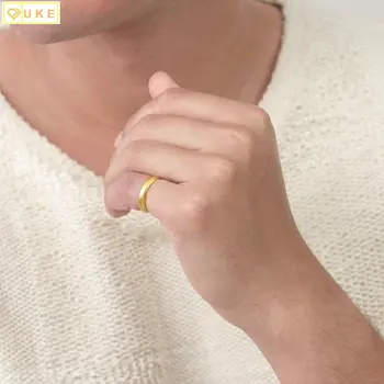 Японское Корейское кольцо Smooth Face Fashion Pure Copy из настоящего желтого золота 18 карат 999 пробы 24 карат для мужчин и женщин, любящих украшения Never Fade