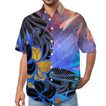 Яркая рубашка с лацканами, мужская повседневная рубашка с радужным принтом, гавайская пляжная рубашка с коротким рукавом в графическом стиле, подарок оверсайз